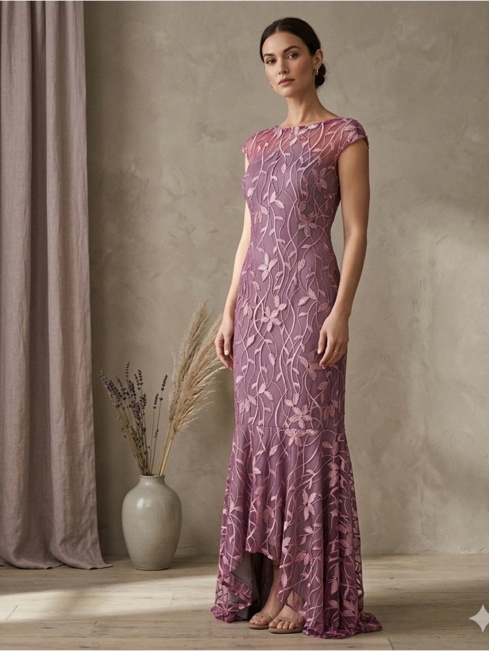 JS Collections April Embroidered High Low Gown Size 6 NWT